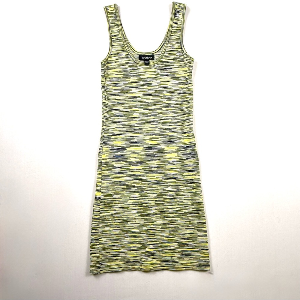 Bebe Y2K Yellow and Black Abstract Striped Tank Bodycon Dress -Size Small